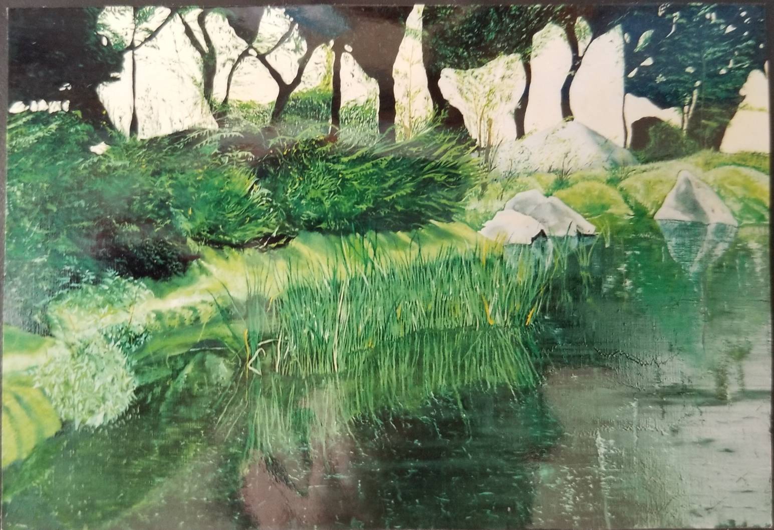 油絵画家 岡 宏治の代表作 緑映す湖 風景画